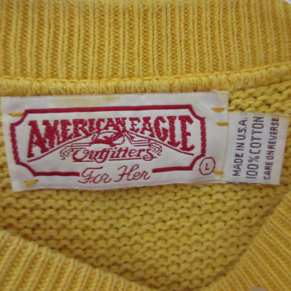 Vintage 90s American Eagle Sweater Yellow Waffle Knit Knit Made in USA Cotton